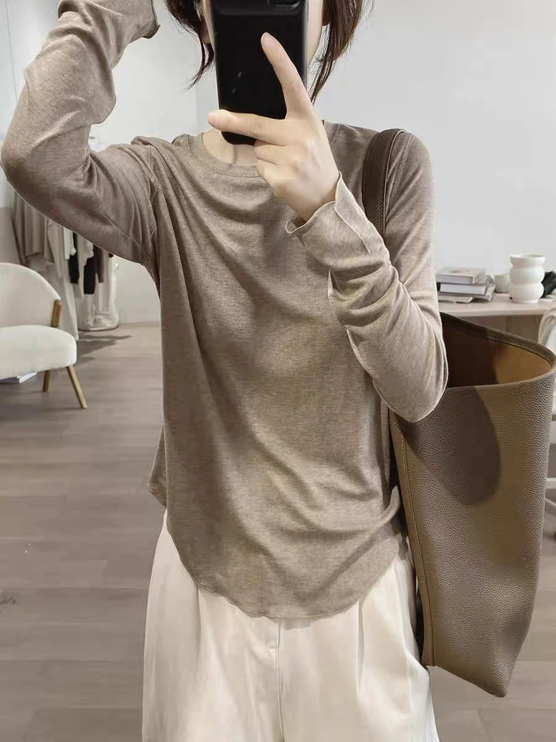 【高定】春秋季新款简约显瘦韩版基础款长袖上衣减龄打底衫T恤