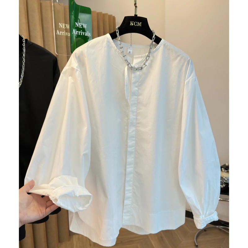 新中式国风盘扣女士衬衫2024夏装新款白色设计感圆领独特别致衬衣