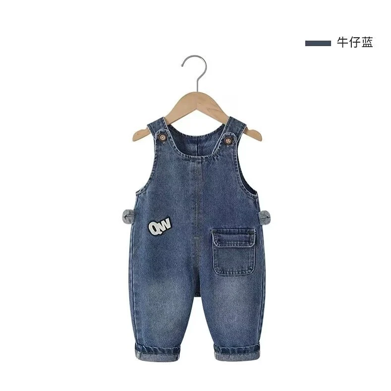 儿童裤子春秋新款牛仔背带裤连体春季韩版婴儿洋气男女宝宝休闲裤