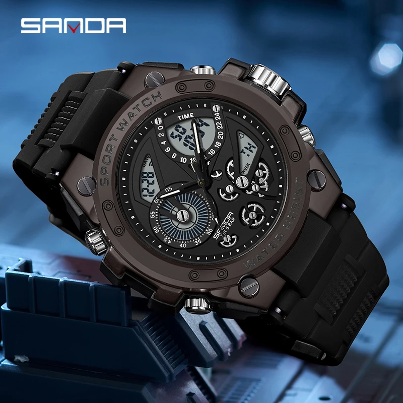 新款黑武士时尚手表多功能防水夜光双显高颜值户外运动电子手表男