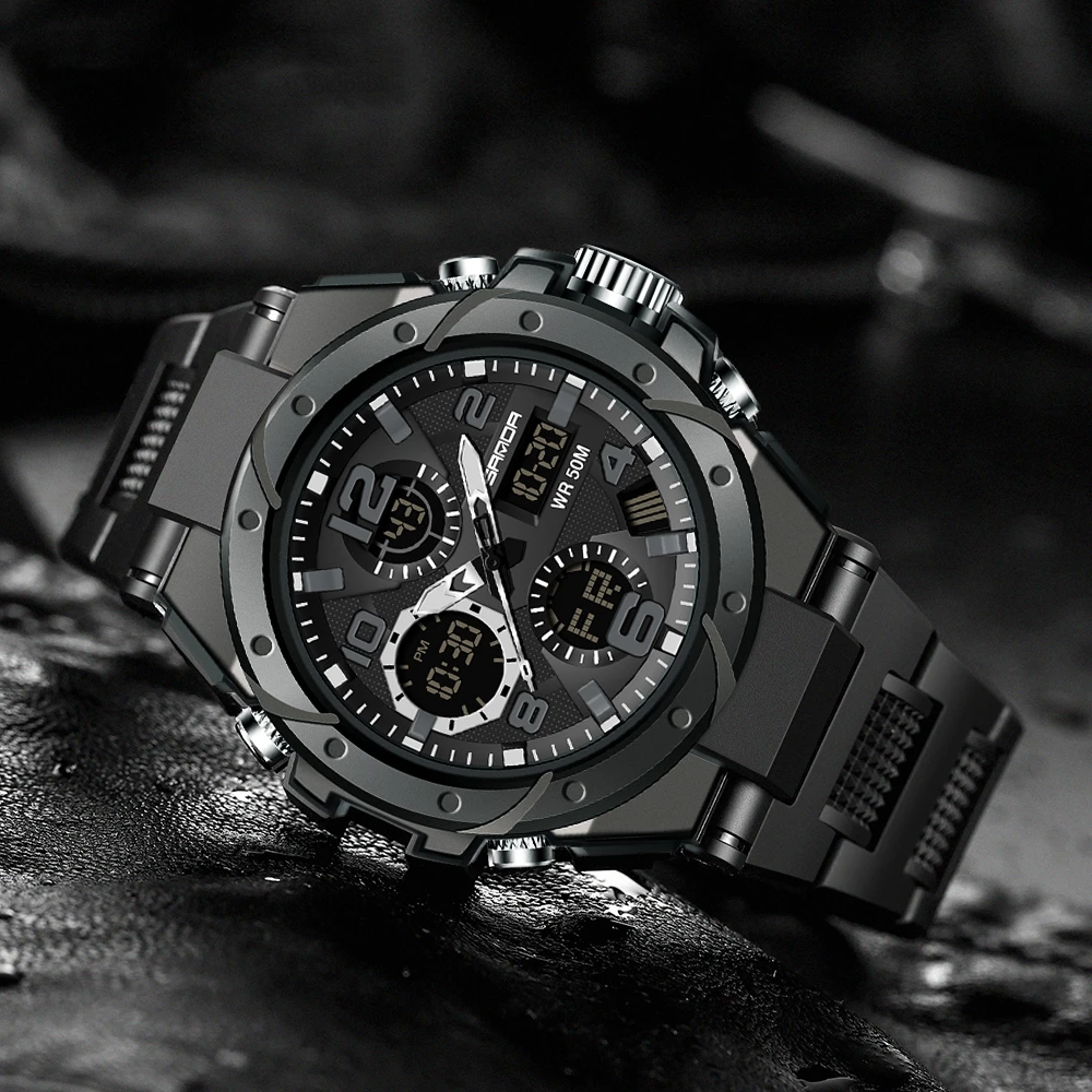 青少年男士手表户外运动多功能黑武士高颜值炫酷双显电子手表男款