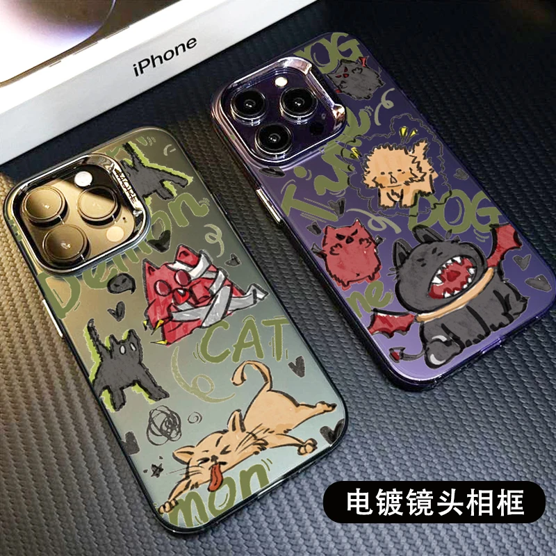 创意干架猫狗苹果14/15promax手机壳高级感iPhone13/12全包11防摔