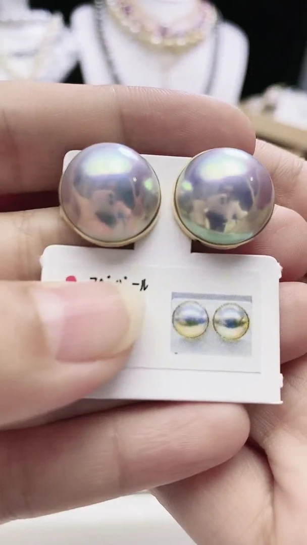 【闪购商品】拼合珍珠(马贝珠)耳钉18K金镶嵌海水马贝耳钉