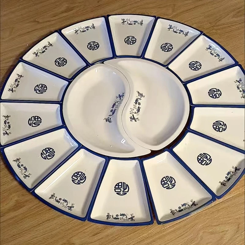 年夜饭聚餐拼盘团圆盘子餐具家庭聚会简约扇形盘子新居菜盘圆桌