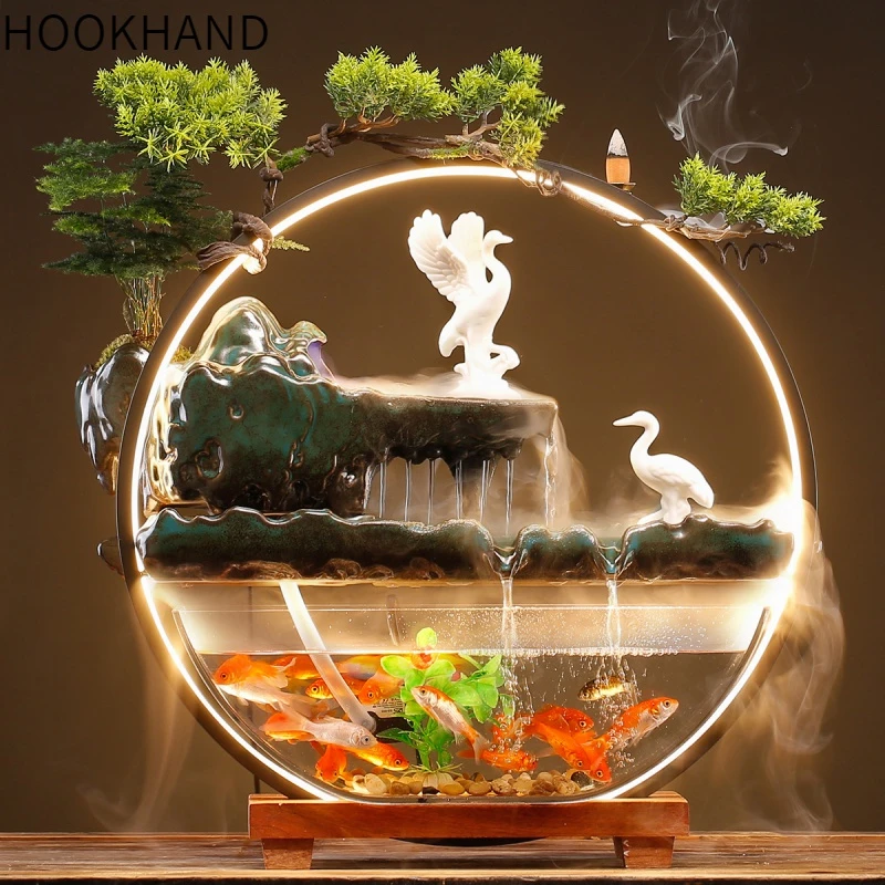 招财摆件流水鱼缸家居客厅桌面装饰品水循环喷泉景观乔迁开业礼品