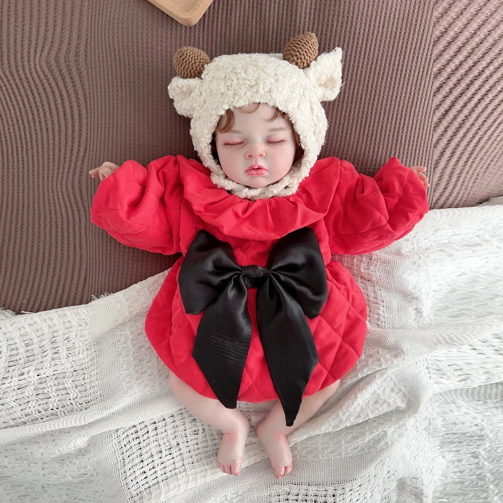 婴儿拜年服爬服0-1岁宝宝加棉哈衣女宝喜庆年服新生儿连体衣Z898