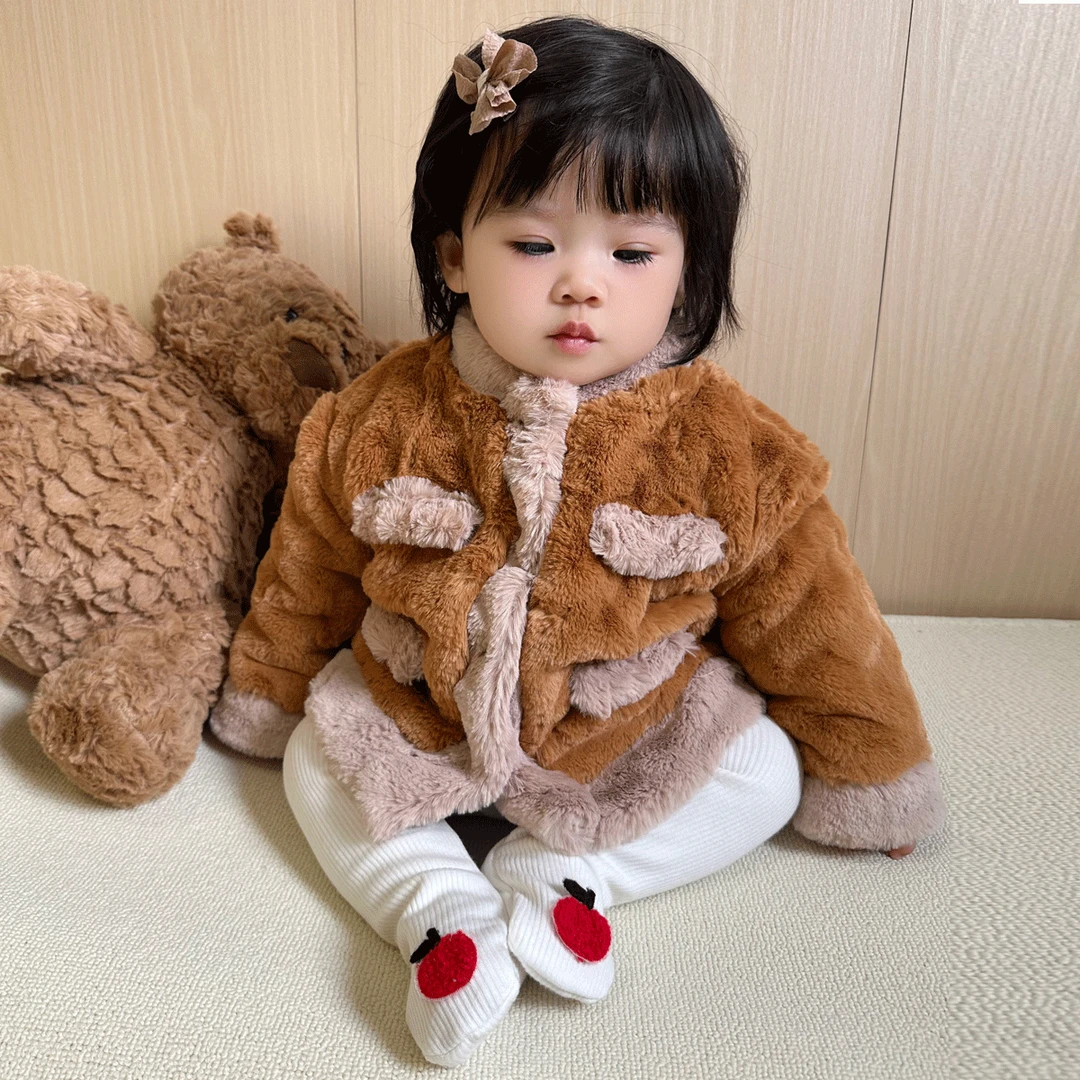 新款女宝宝小香风毛毛衣外套冬季婴儿加绒加厚上衣外出服Z1191