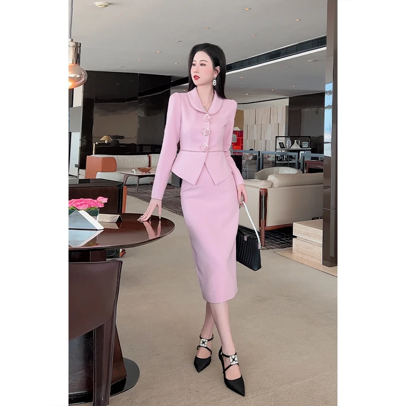 格润雅【雅韵玫瑰】v领立体玫瑰设计感上衣包臀半身裙气质套装裙