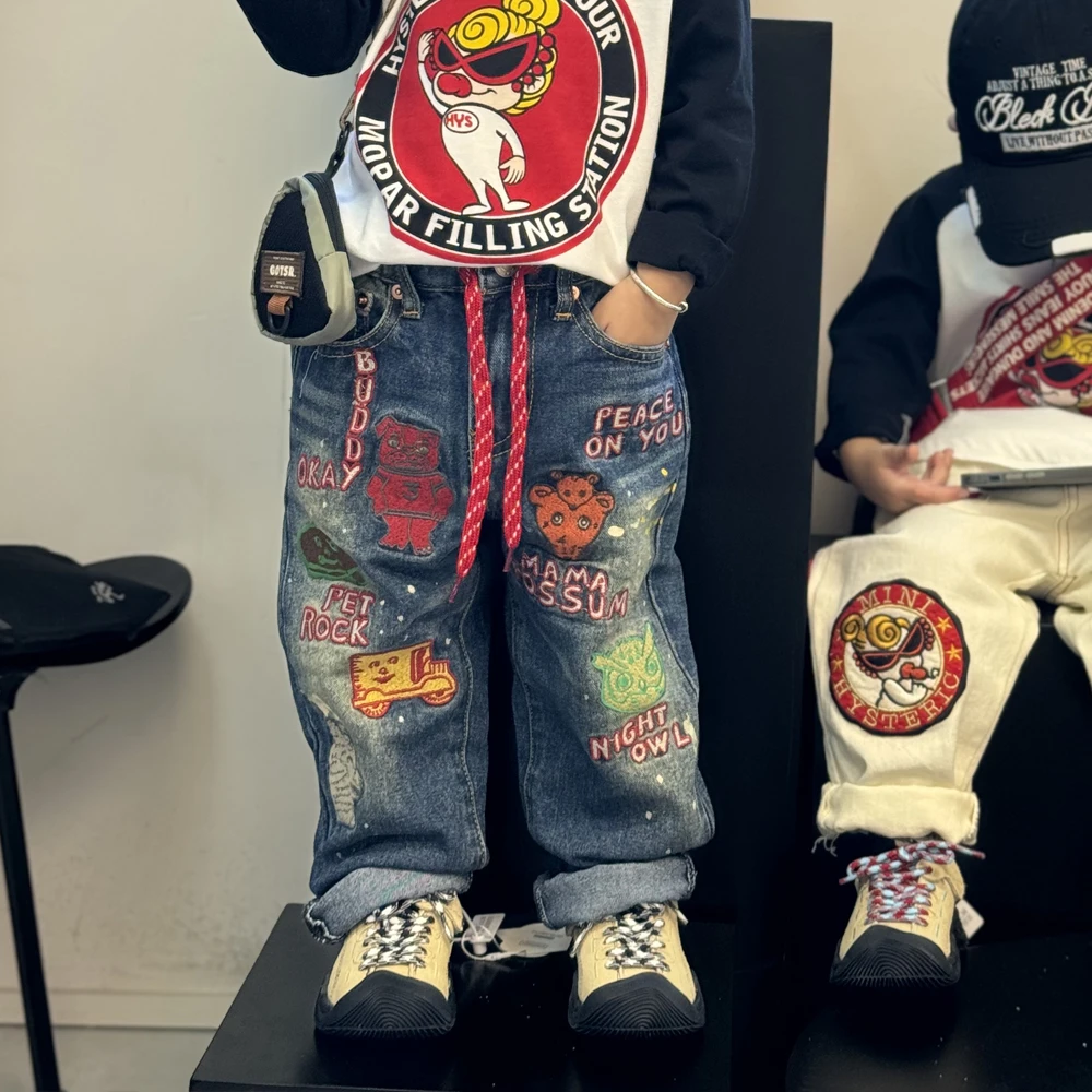 高订中古重工刺绣复古软牛仔裤