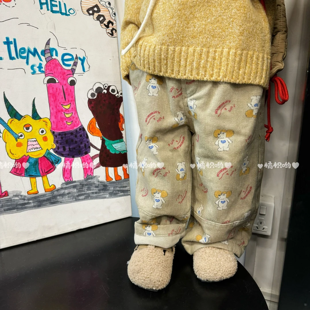 【橘枳哟】加绒加厚爆炸头狗狗工装布裤