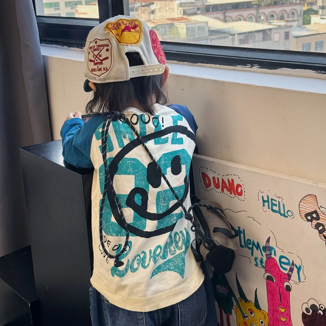 【橘枳哟】中古喷印笑脸JM熊长袖