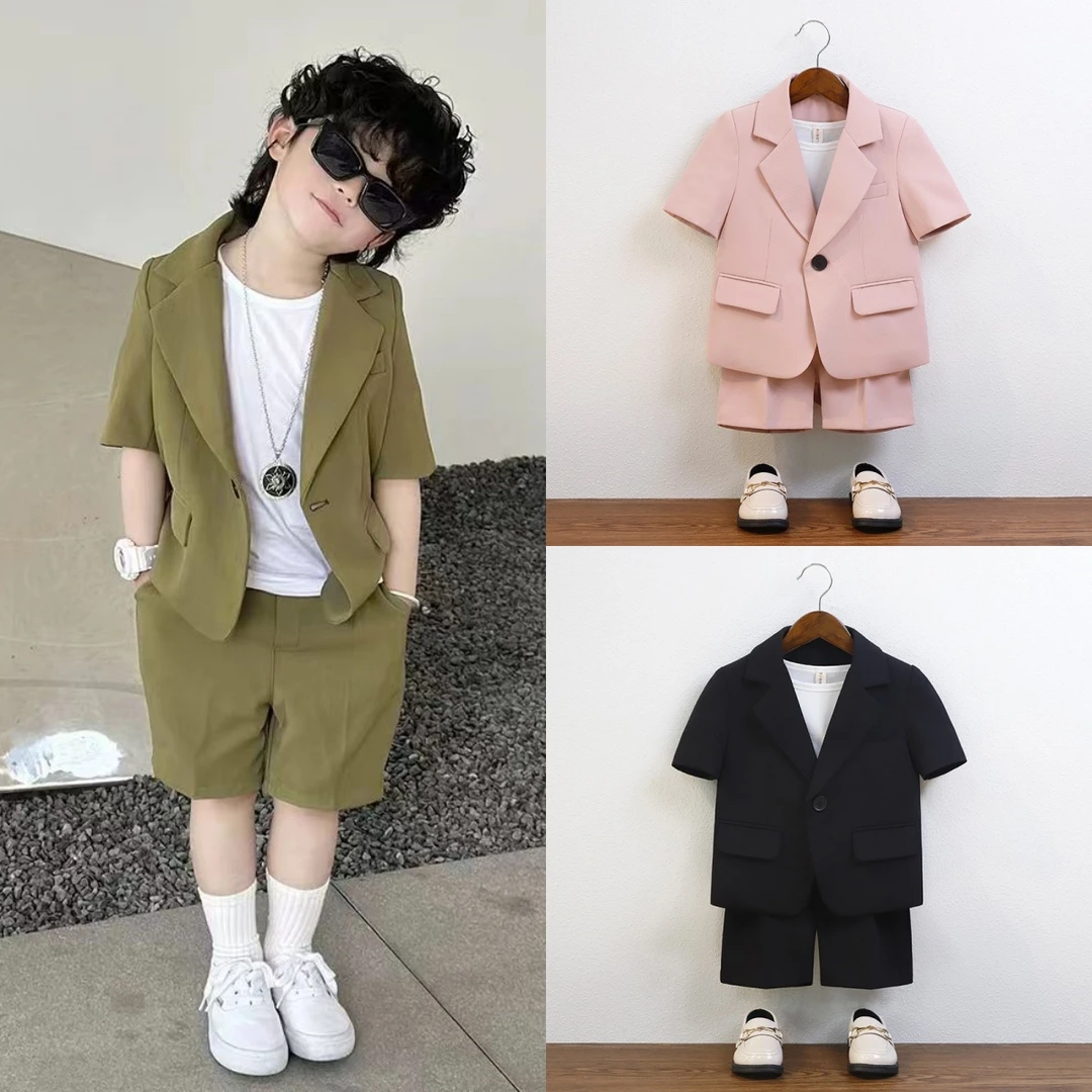 夏季男童西装套装帅气花童礼服男宝儿童西服生日休闲风男孩演出服