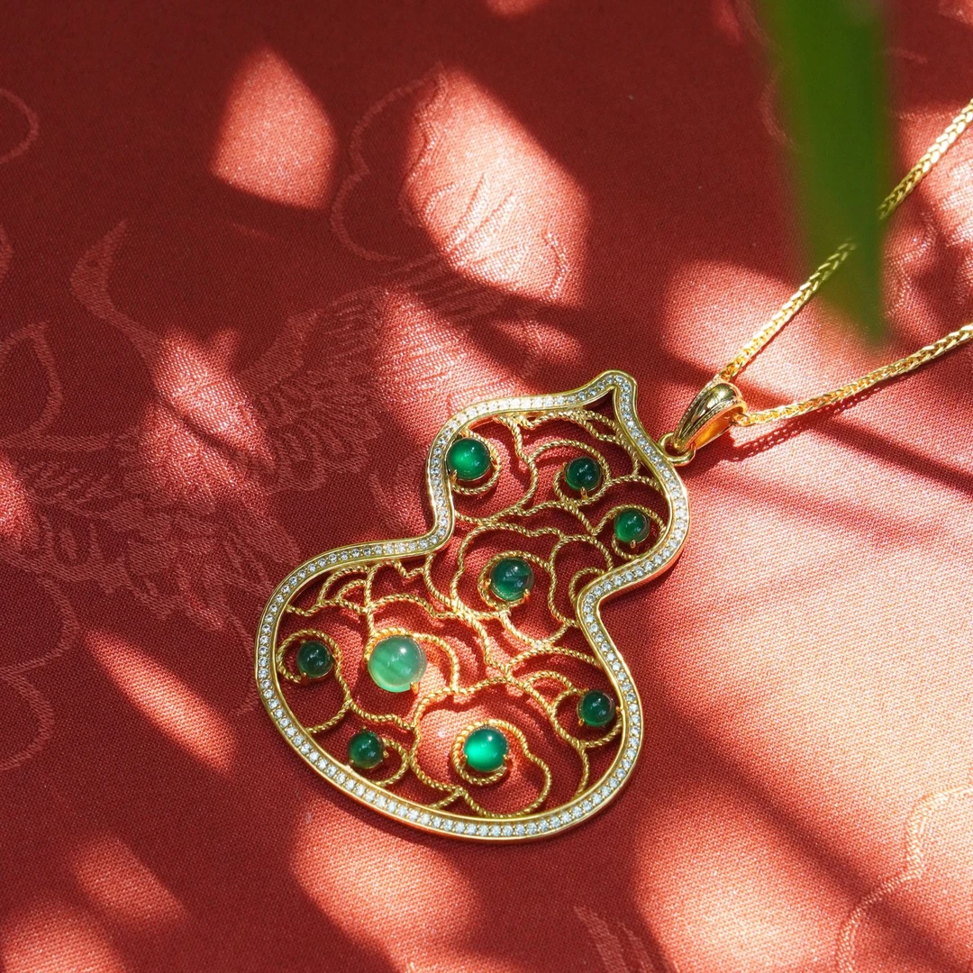 坠链均925银 【福禄双全·葫芦】花丝金色气质吊坠项链纯银鎏金