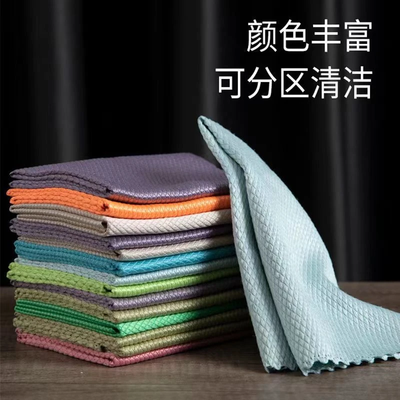 加大鱼鳞无痕抹布加厚擦玻璃不留痕不掉毛厨房洗碗不沾油保洁毛巾