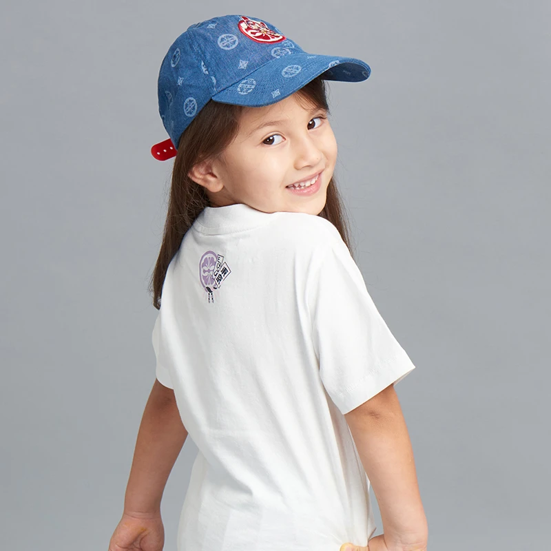 EVISU潮流童装满地家花牛仔鸭舌帽棒球帽男女童