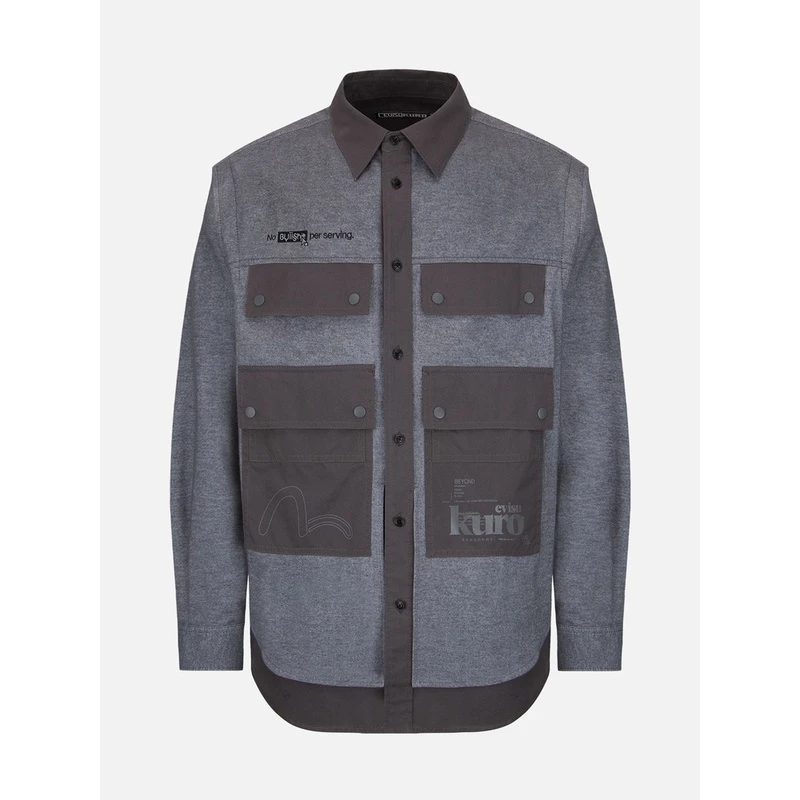 EVISU 秋冬海鸥印花多口袋休闲长袖衬衫男士衬衣2EAGNM2SL216RXCP