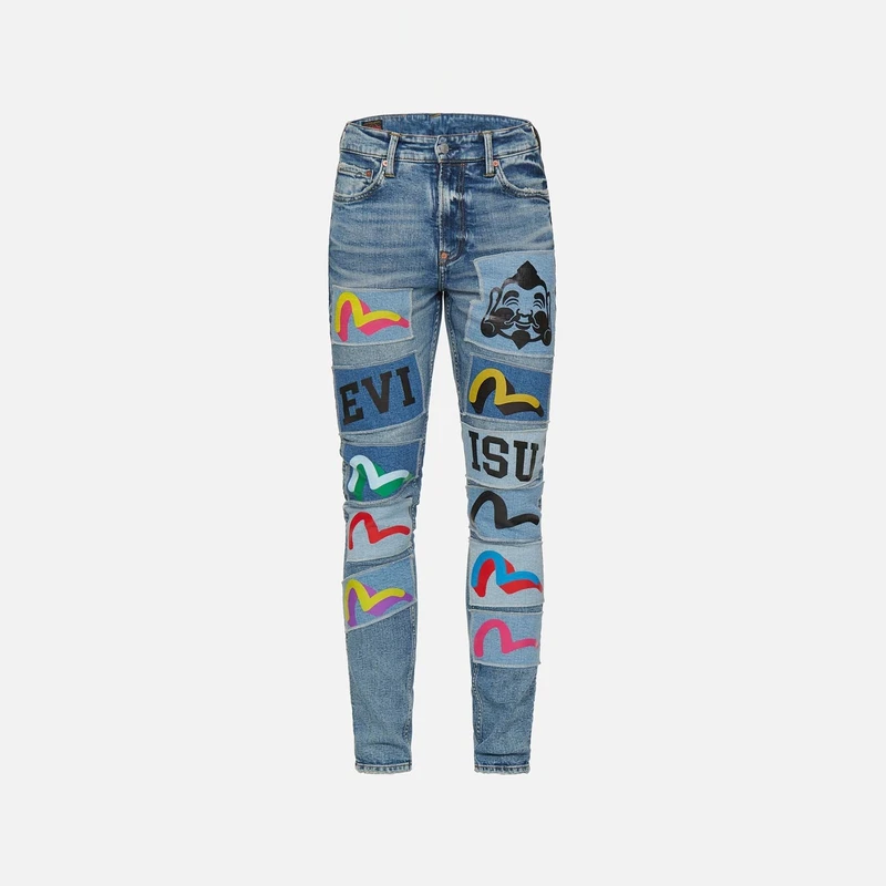 EVISU 秋冬 满地佛头标志印花牛仔裤男修身长裤子 2ESOSM1JE130SL