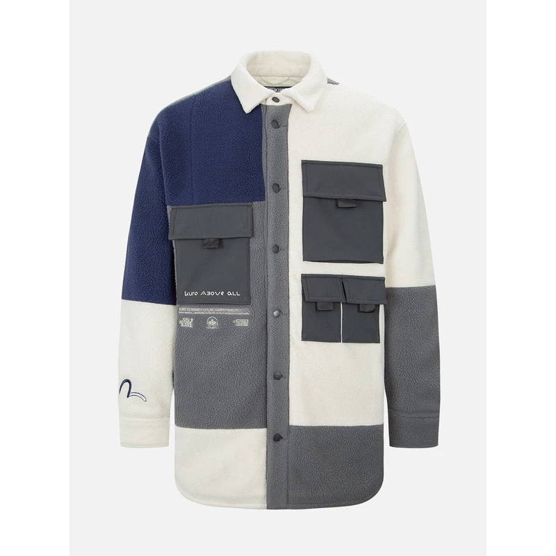 EVISU 秋冬男士撞色摇粒绒长款衬衫式夹克外套2EAGNM2SJ730XXSQ