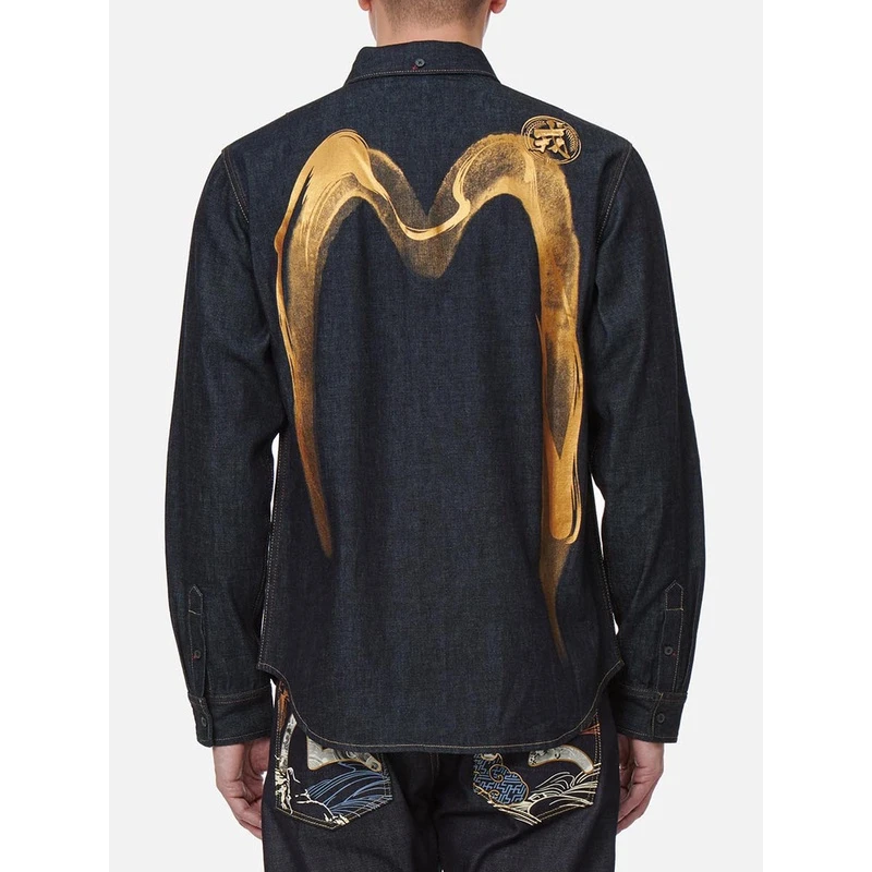 EVISU春夏书法笔触大M烫金男士牛仔衬衫长袖外套2ESHTM2SL245XXDN