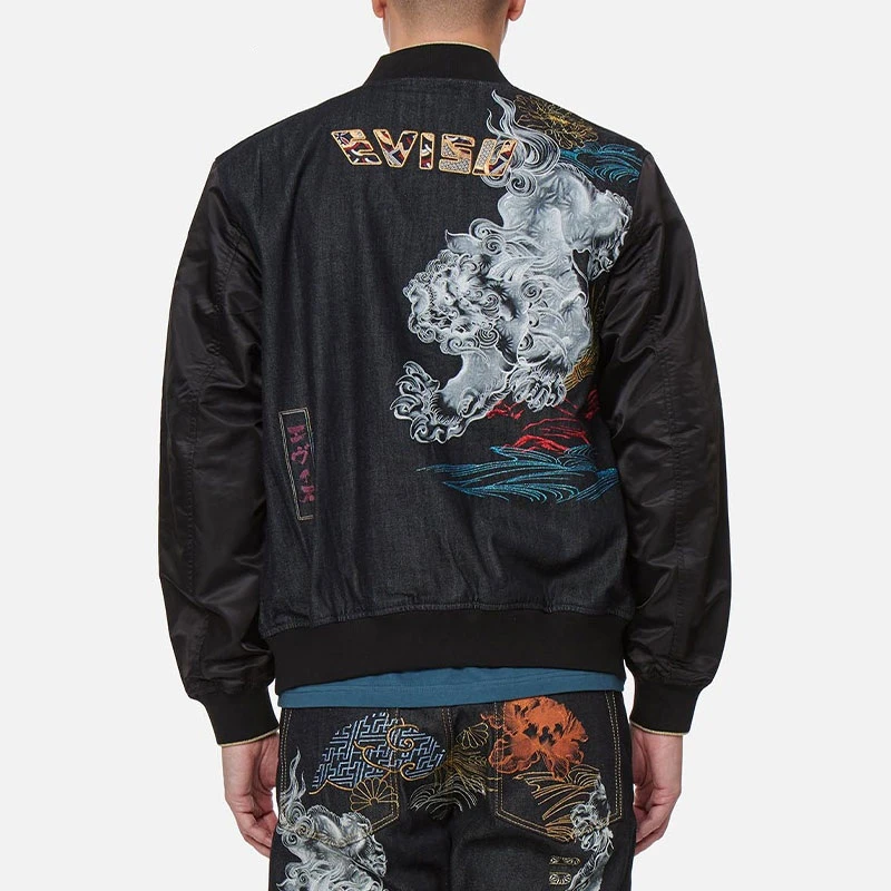 EVISU 秋季时尚男士狛犬印花拼布飞行员夹克外套2ESHTM2JK707XXNY