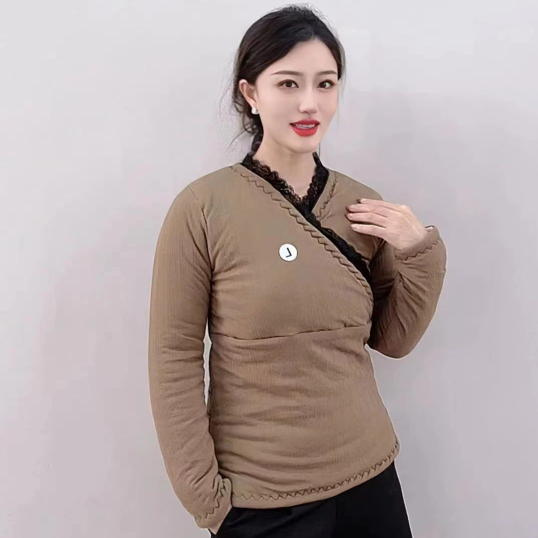 森晟希 新款 姜黄色 蕾丝套头修身棉花棉衣