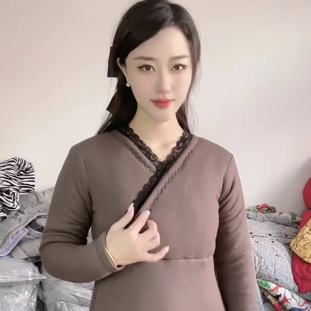 咖色弹力套头款棉花棉袄