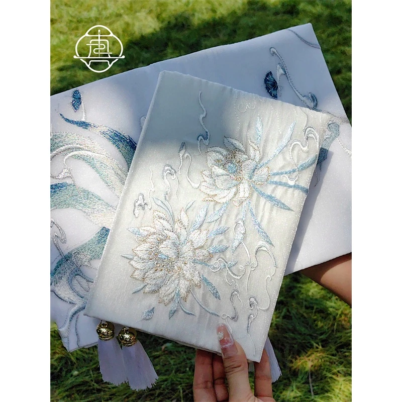 真我 昙花白狐 国风刺绣手工布书衣套装A5A6手帐本记事本封套文创