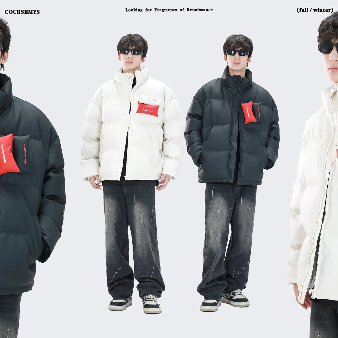 COURSEMYS聪明陈 2023新款潮牌贴贴情侣羽绒服立领加绒高街外套男
