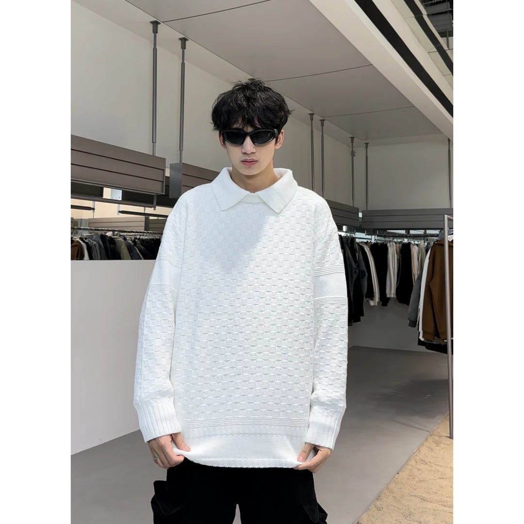 COURSEMYS聪明陈 小众高级感棋盘格潮男针织毛衣休闲百搭上衣情侣