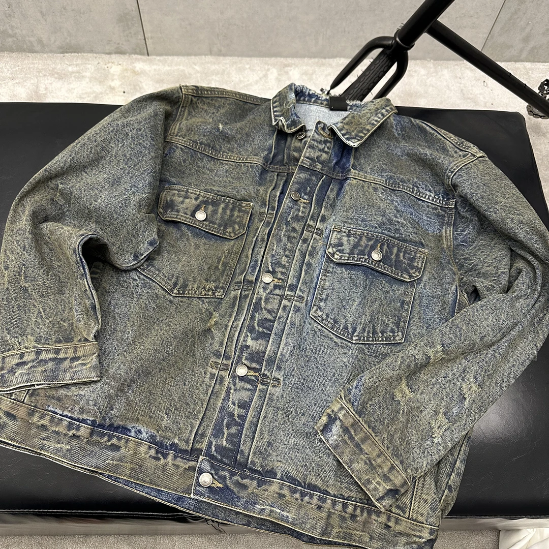 聪明陈 国潮复古牛仔夹克外套男女长袖时尚上衣情侣80279