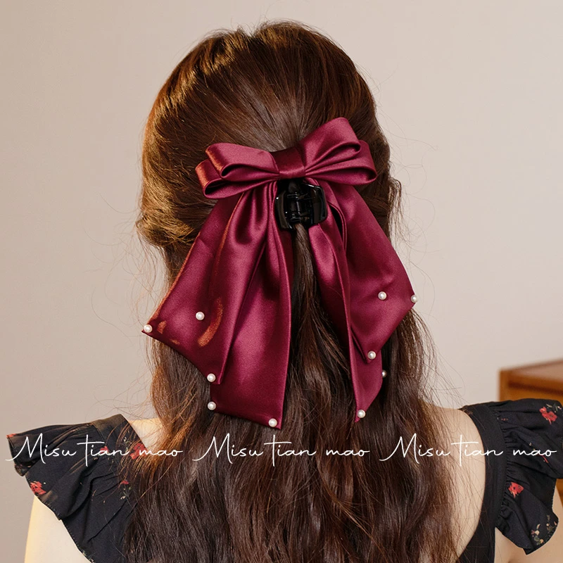 发夹抓夹女后脑勺蝴蝶结头饰马尾夹子发卡2024新款红色高级感发饰