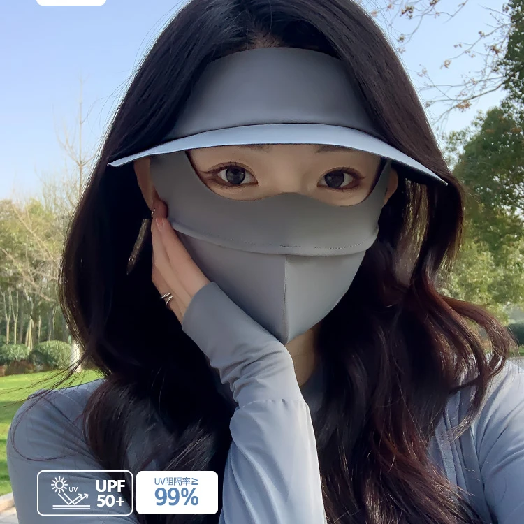 夏季防晒面罩全脸连帽子一体冰丝口罩开车脸基尼防紫外线遮阳帽女