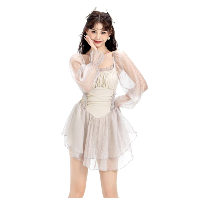 EDOFISH/一朵鱼【白月光】仙女纯欲风显瘦遮肉长袖连体裙温泉泳衣