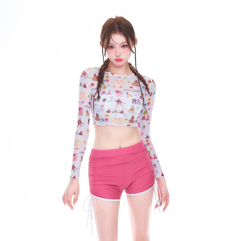 EDOFISH【韩妹天菜】小胸聚拢显瘦长袖分体网红游泳衣女款2025新款