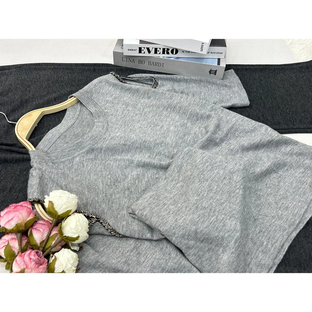 【灰色露肩】百搭气质款针织长袖上衣 QC1414