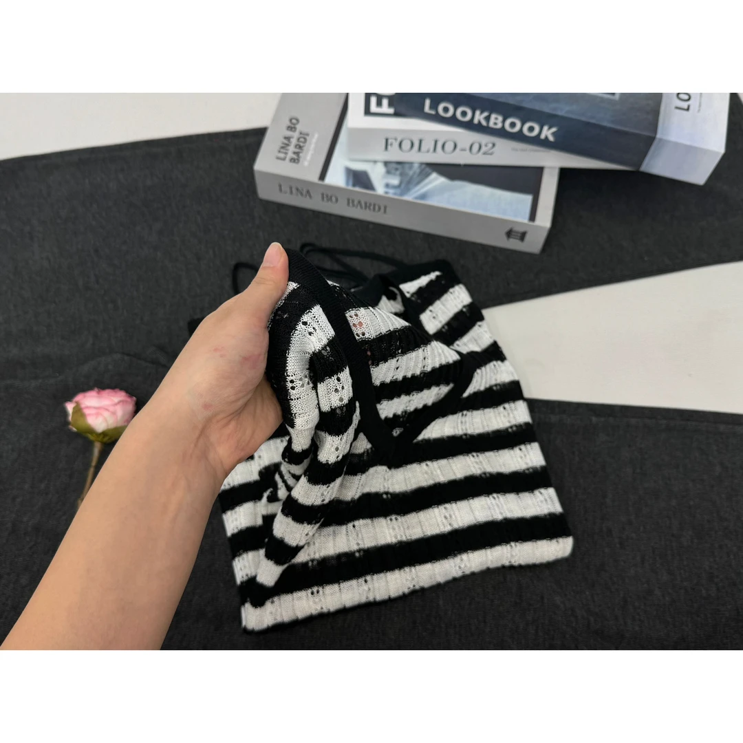 【长袖收腰条纹】百搭气质款针织长袖上衣QC361