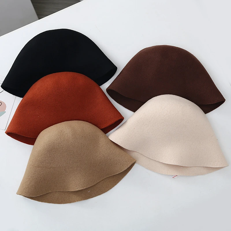 时尚日系纯色绵羊毛渔夫帽子女秋冬季盆帽女士水桶帽  WHD22B2506