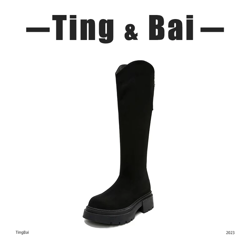 黑色长筒靴加宽加绒过膝秋冬百搭时尚显瘦弹力靴靴