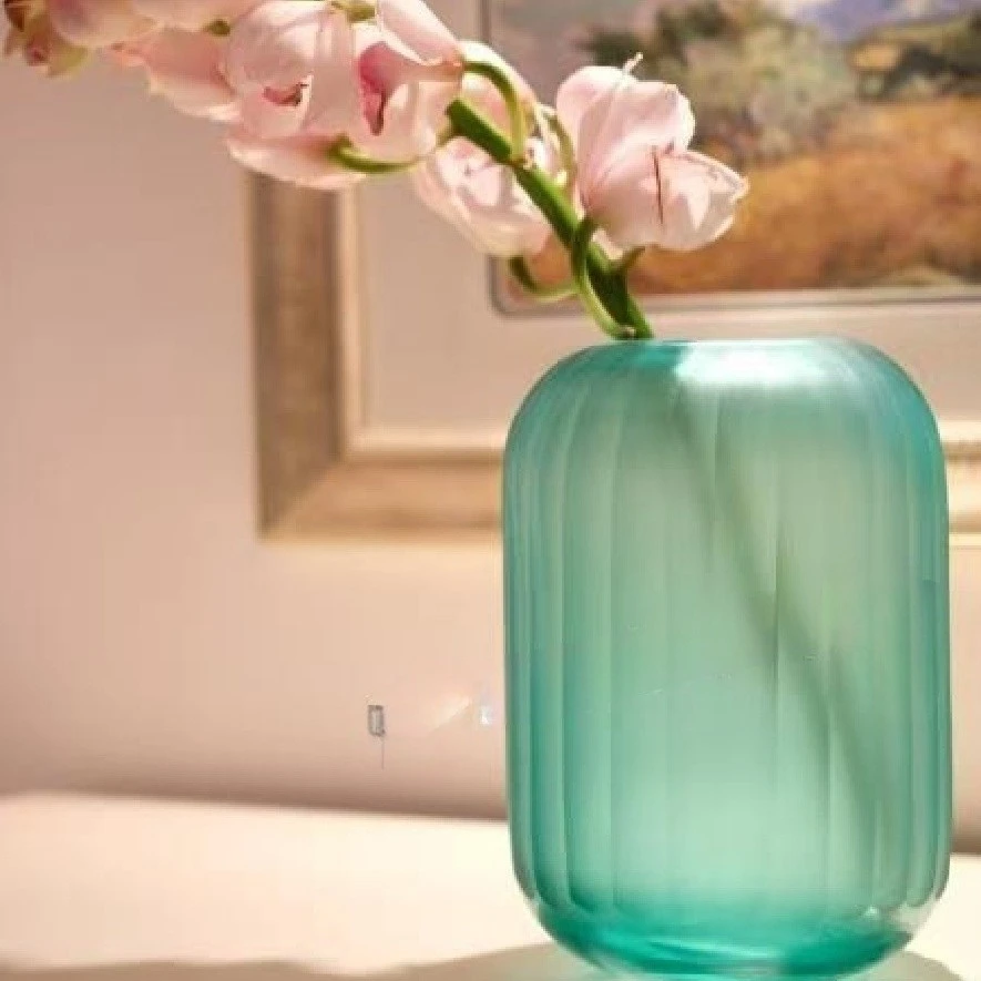 040磨刻简约彩色玻璃花瓶美式简玻璃瓶干花鲜切花直径17高22口径7