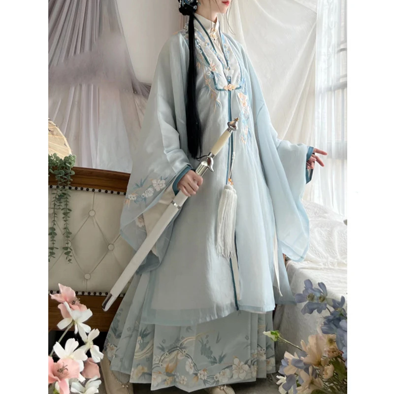 佐馨原创汉服【春茶兰馨】明制立领长衫一片式马面裙重工刺绣春夏