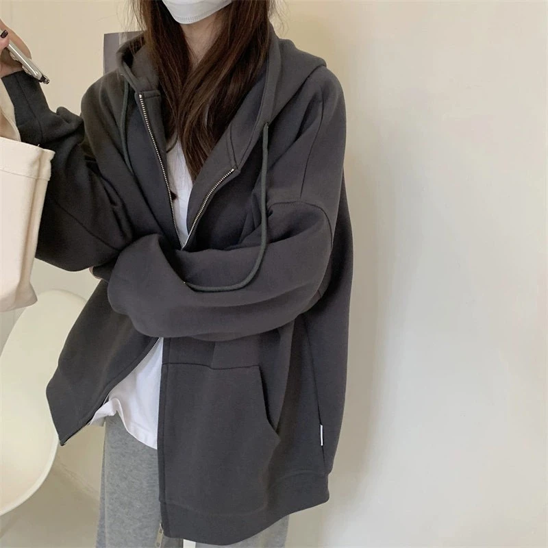 韩版卫衣外套女冬款加绒秋冬2025新款连帽加厚开衫拉链春秋休闲厚