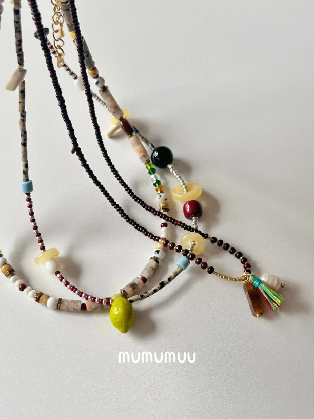 钛钢琉璃项链 木木部屋 复古色彩感百搭撞色新款项链锁骨链