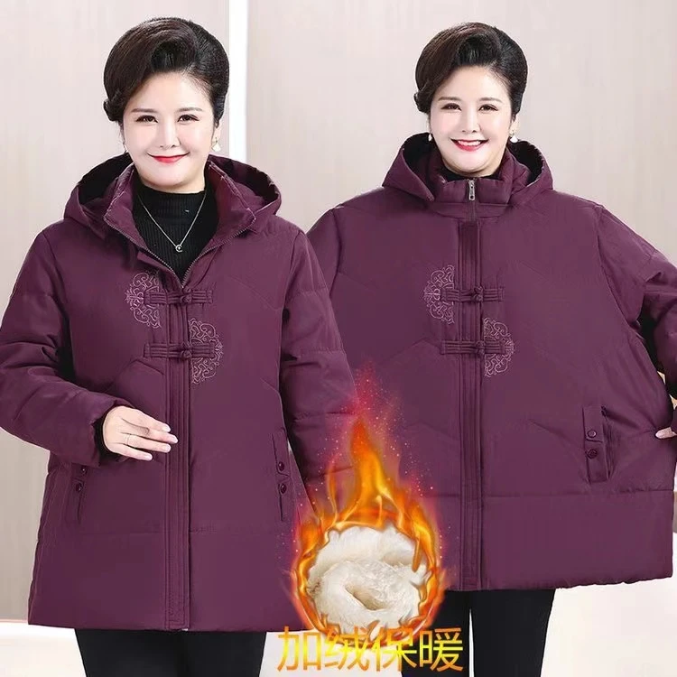 140-260斤特大码冬季加绒加厚北极绒绣花胖妈妈中老年上衣女装