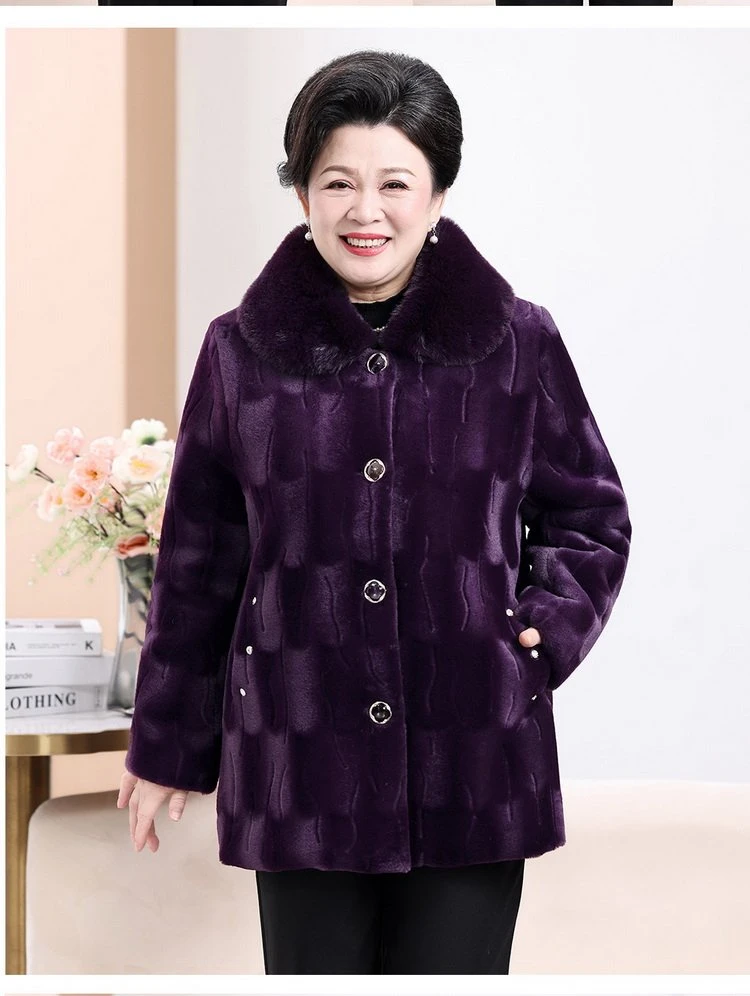 120-240斤特大码加绒加厚仿貂绒大衣中老年胖妈妈阔太太气质上衣