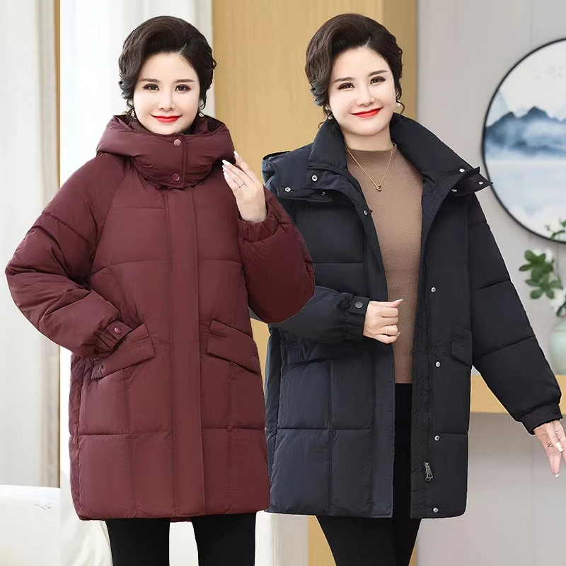 120-250特大码中长款夹棉加厚棉袄洋气阔太太气质百搭中老年女