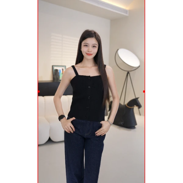气质吊带女背心打底显瘦牛仔短款时尚休闲夏季黑色CW2330018