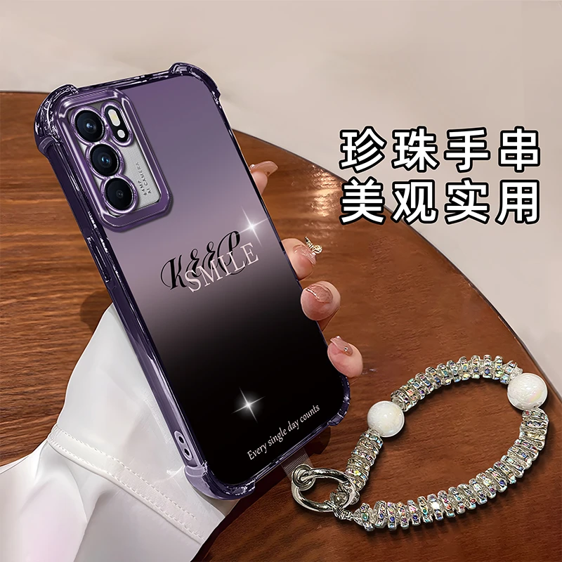 适用于【OPPO】Reno6Pro新款时尚简约渐变英文防摔硅胶手机壳