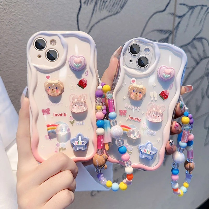 【苹果/华为荣耀/OPPO/VIVO/小米】彩虹小兔小熊可爱奶油纹手机壳