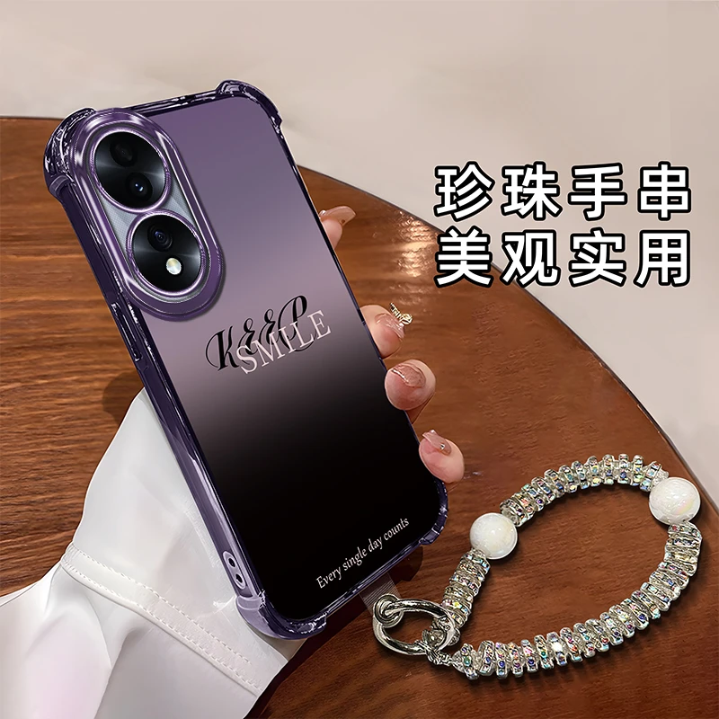 适用于【华为】荣耀70新款时尚简约渐变英文防摔硅胶手机壳