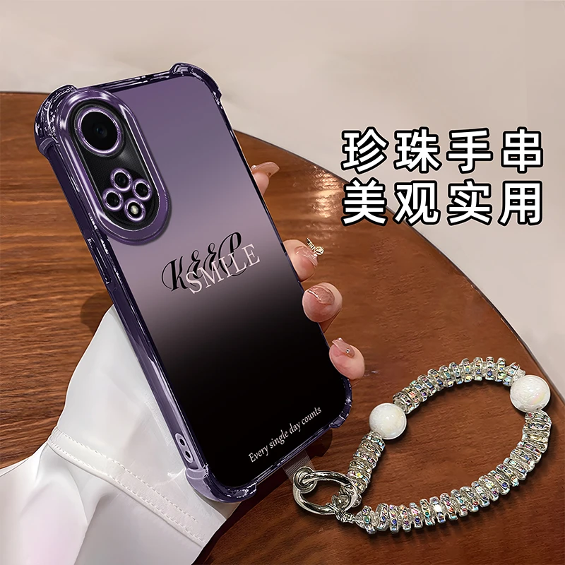 适用于【华为】荣耀50Pro新款时尚简约渐变英文防摔硅胶手机壳